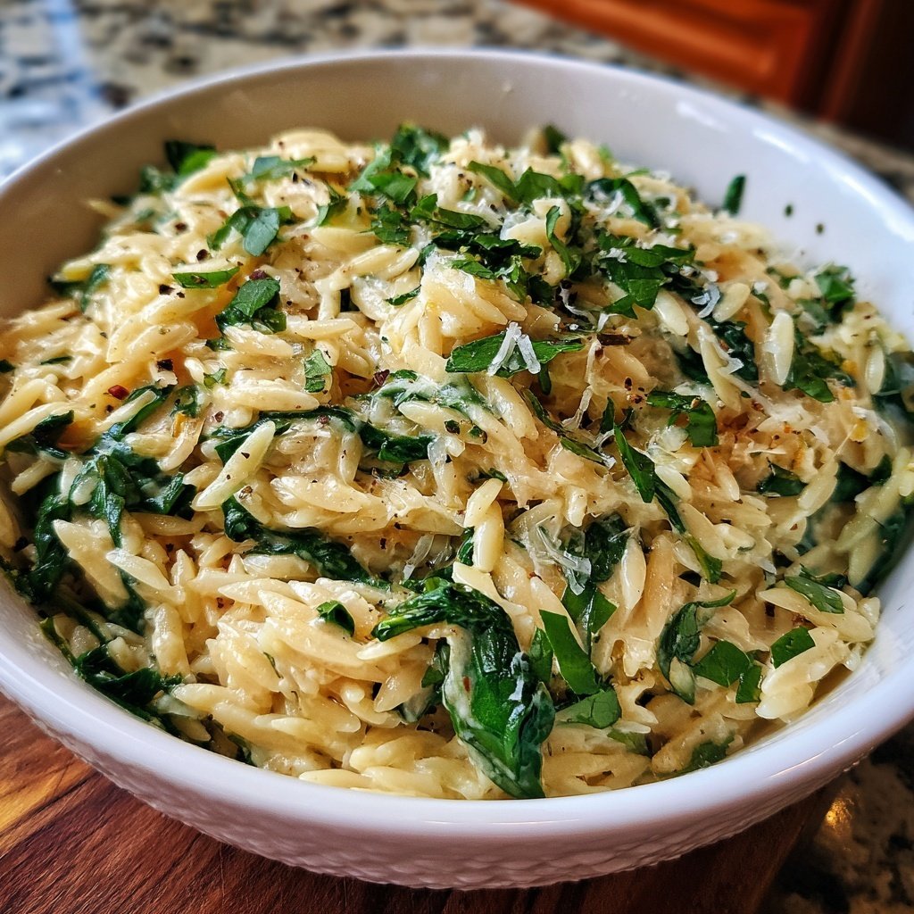 Creamy Lemon Orzo with Greens