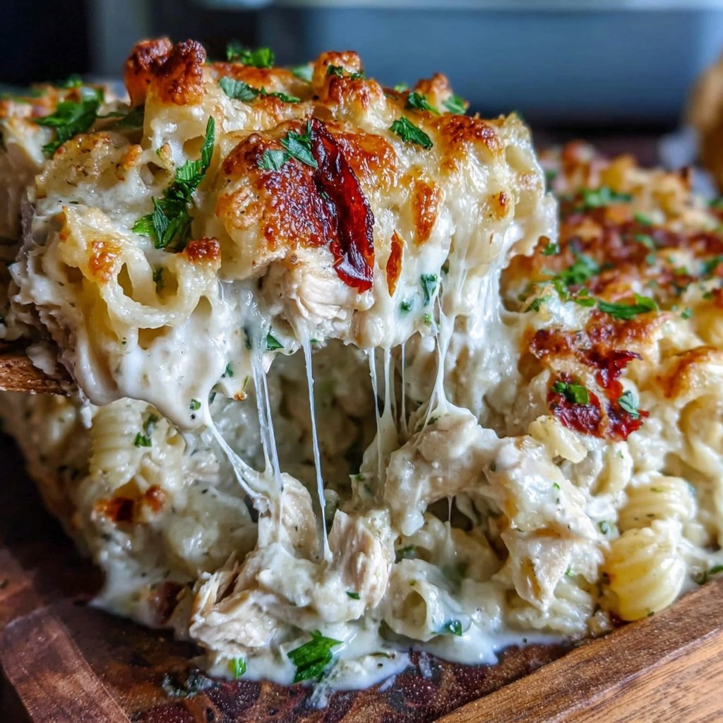 Creamy Garlic Chicken Pasta Bake